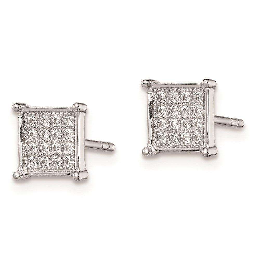 QE9116 Sterling Silver Rhodium-plated Polished Pav������ CZ Square Post Earrings
