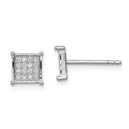 QE9116 Sterling Silver Rhodium-plated Polished Pav������ CZ Square Post Earrings