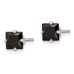 QE9118 Sterling Silver Polished Black Square 5mm CZ Snap-in Set Stud Earrings