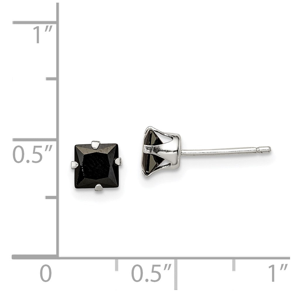 QE9118 Sterling Silver Polished Black Square 5mm CZ Snap-in Set Stud Earrings