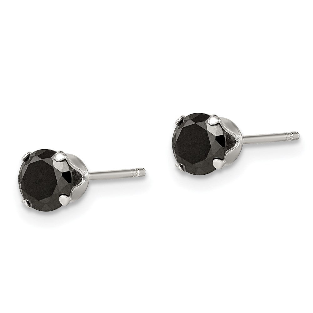 QE9119 Sterling Silver Polished Black 5mm Round CZ Snap-in Set Stud Earrings