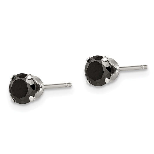 QE9119 Sterling Silver Polished Black 5mm Round CZ Snap-in Set Stud Earrings