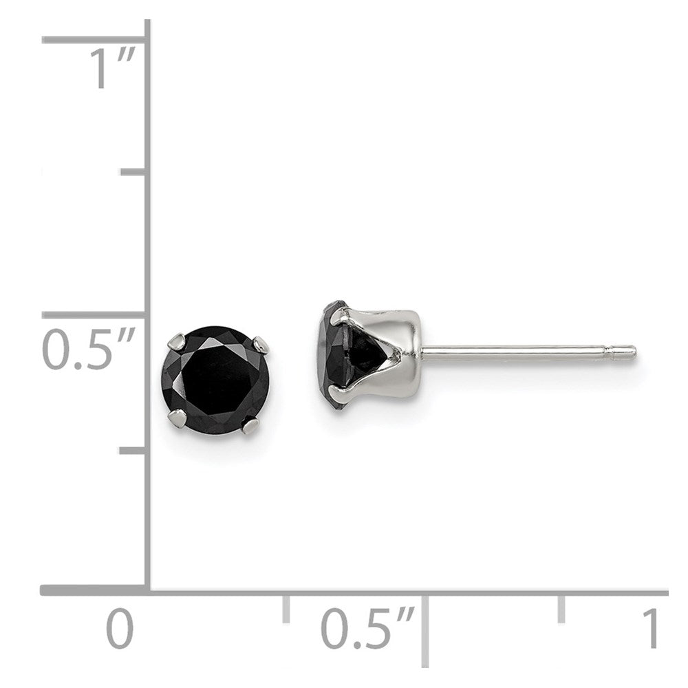 QE9119 Sterling Silver Polished Black 5mm Round CZ Snap-in Set Stud Earrings