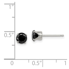 QE9119 Sterling Silver Polished Black 5mm Round CZ Snap-in Set Stud Earrings