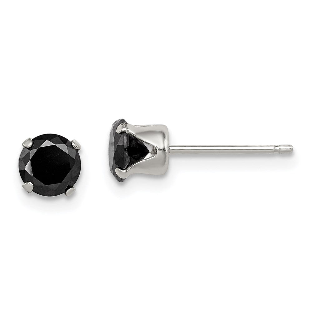 QE9119 Sterling Silver Polished Black 5mm Round CZ Snap-in Set Stud Earrings