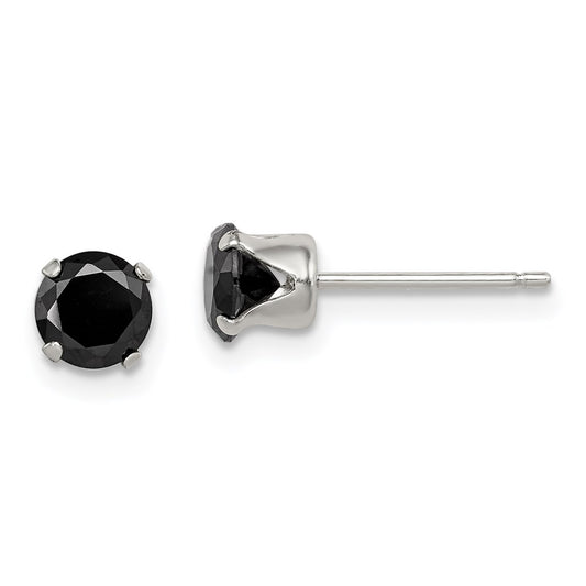 QE9119 Sterling Silver Polished Black 5mm Round CZ Snap-in Set Stud Earrings