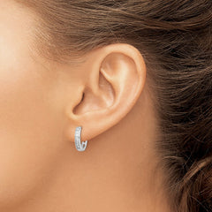 QE9200 Sterling Silver Rhodium-plated CZ Baguette Hinged Hoop Earrings