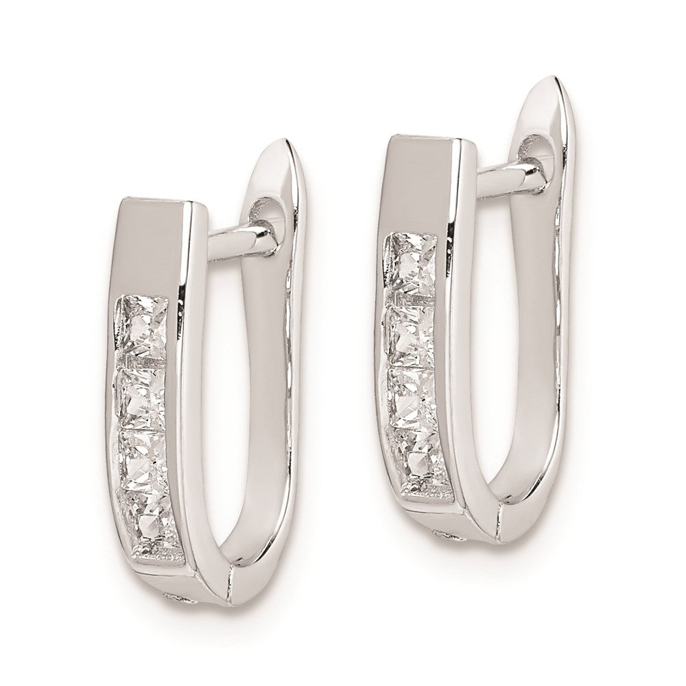 QE9203 Sterling Silver Rhodium-plated CZ Hinged Hoop Earrings