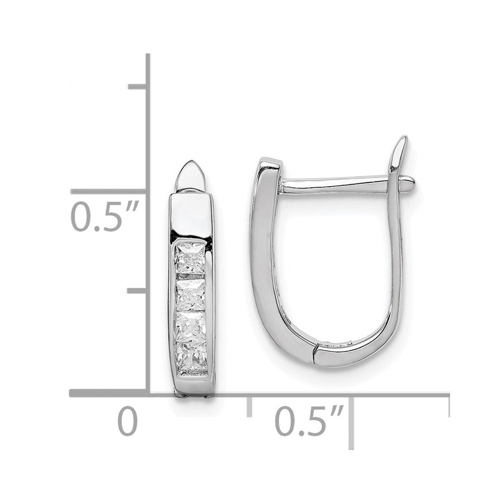 QE9203 Sterling Silver Rhodium-plated CZ Hinged Hoop Earrings
