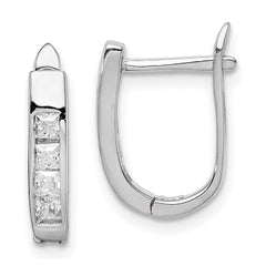 QE9203 Sterling Silver Rhodium-plated CZ Hinged Hoop Earrings