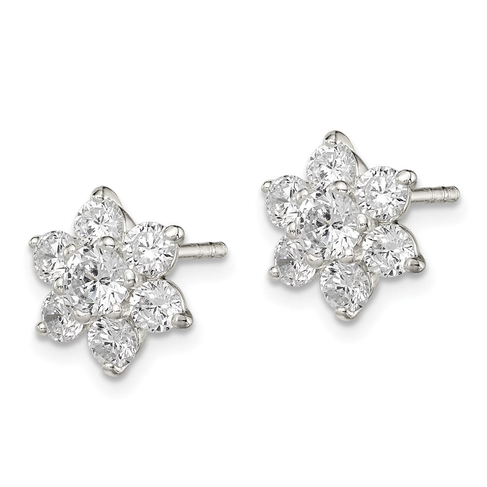 QE9215 Sterling Silver CZ Flower Post Earrings