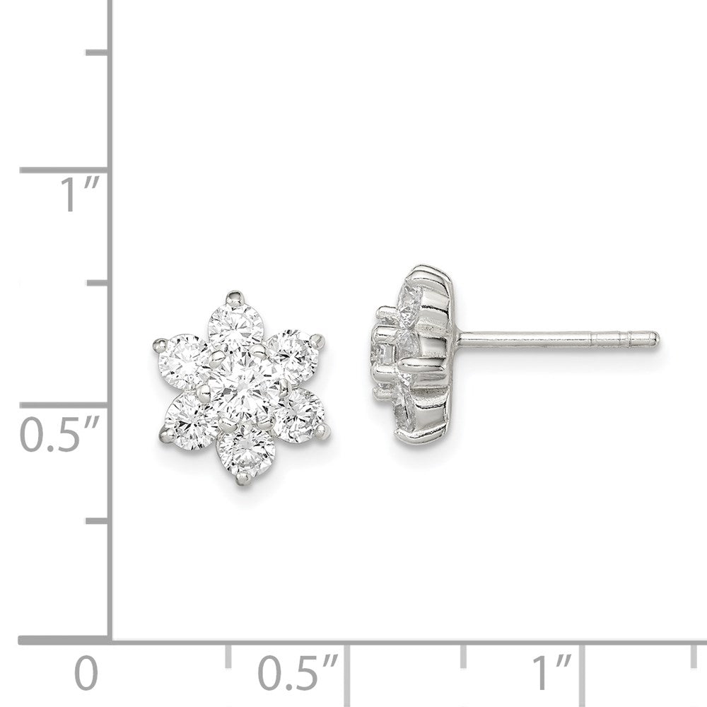 QE9215 Sterling Silver CZ Flower Post Earrings