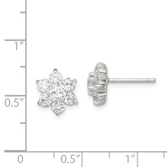 QE9215 Sterling Silver CZ Flower Post Earrings