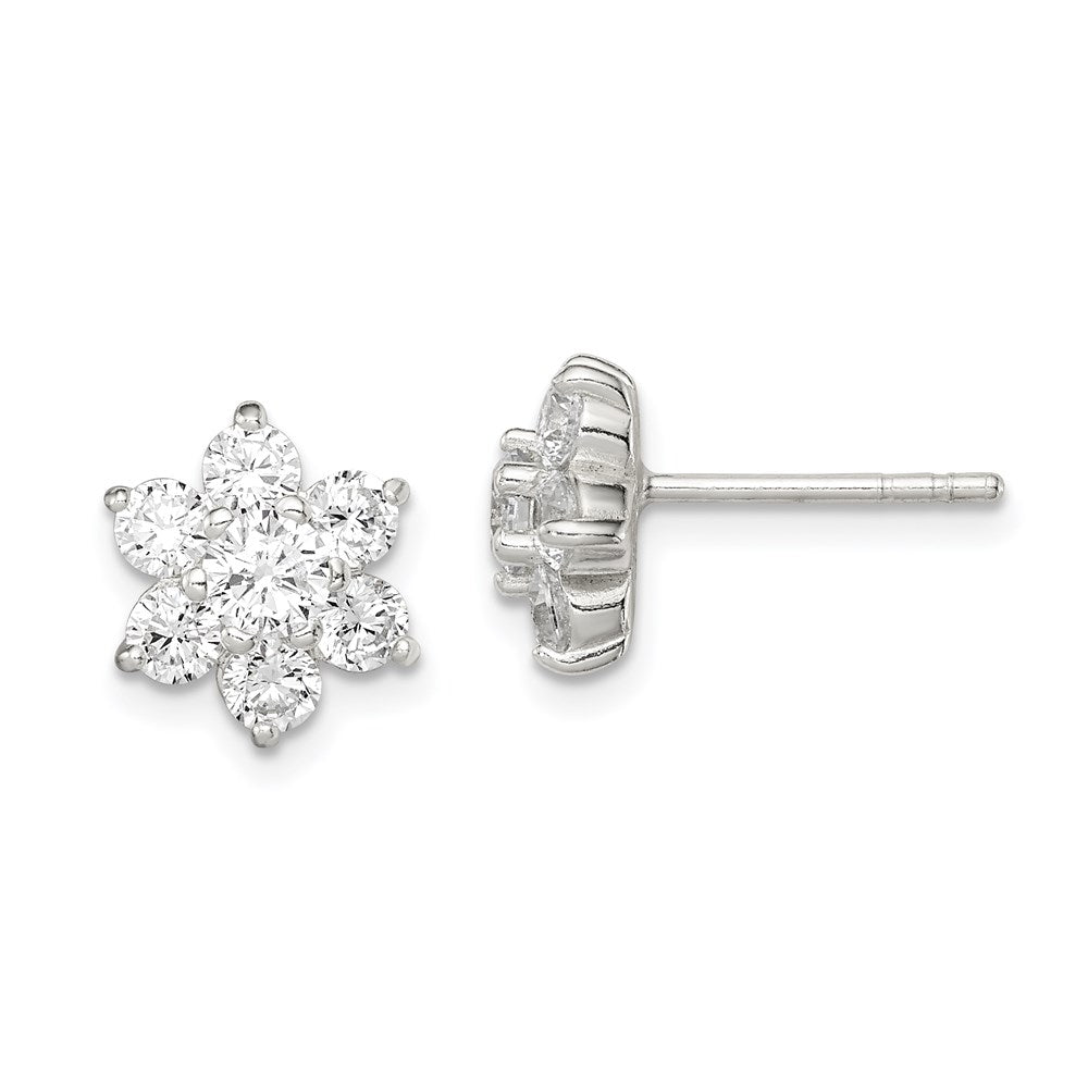 QE9215 Sterling Silver CZ Flower Post Earrings