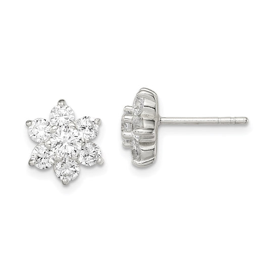 QE9215 Sterling Silver CZ Flower Post Earrings