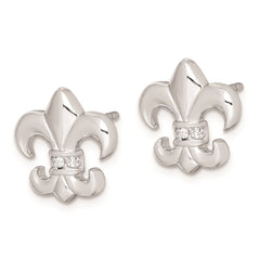 QE9225 Sterling Silver Rhodium-plated Polished CZ Fleur de Lis Post Earrings