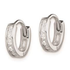 QE9251 Sterling Silver Rhodium-plated CZ Hinged Hoop Earrings