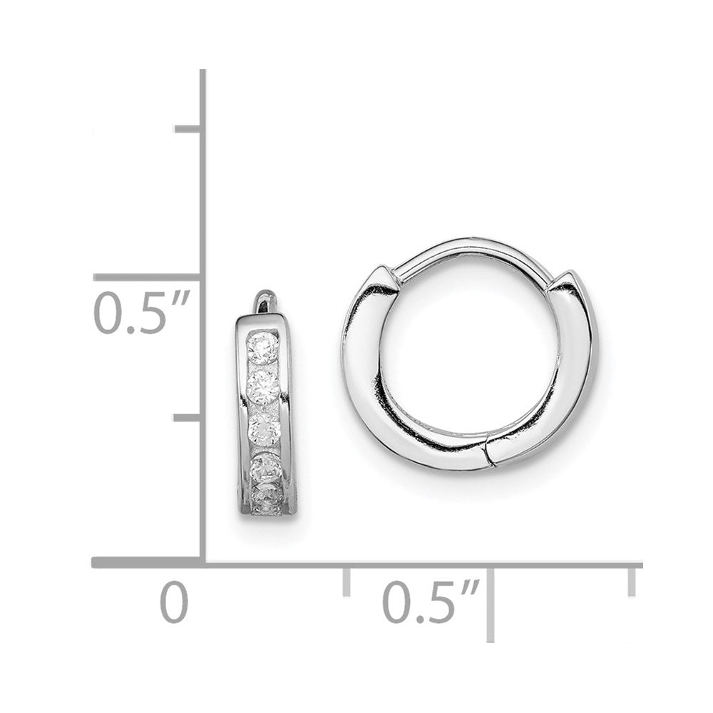 QE9251 Sterling Silver Rhodium-plated CZ Hinged Hoop Earrings