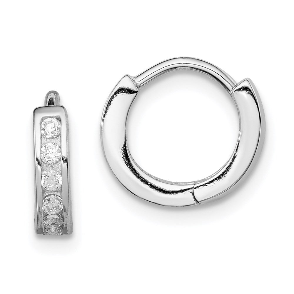 QE9251 Sterling Silver Rhodium-plated CZ Hinged Hoop Earrings