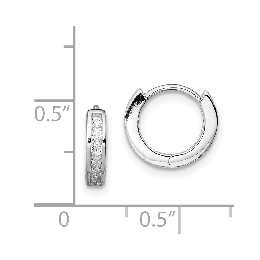 QE9252 Sterling Silver Rhodium-plated CZ Hinged Hoop Earrings