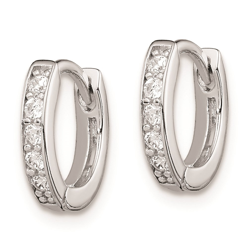 QE9253 Sterling Silver Rhodium-plated CZ Hinged Hoop Earrings
