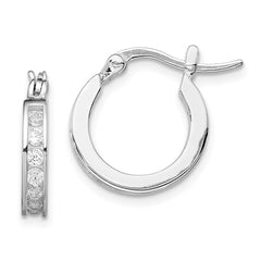 QE9257 Sterling Silver Rhodium-plated CZ Hoop Earrings