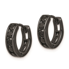 QE9263 Sterling Silver Black RH-plated Black CZ Hinged 4mm Round Hoop Earrings