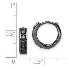 QE9263 Sterling Silver Black RH-plated Black CZ Hinged 4mm Round Hoop Earrings