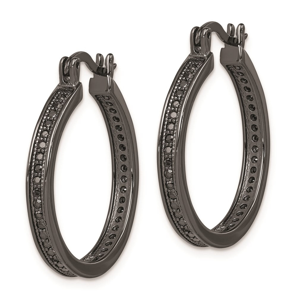 QE9264 Sterling Silver Black Rhodium-plated Black CZ Round Hoop Earrings