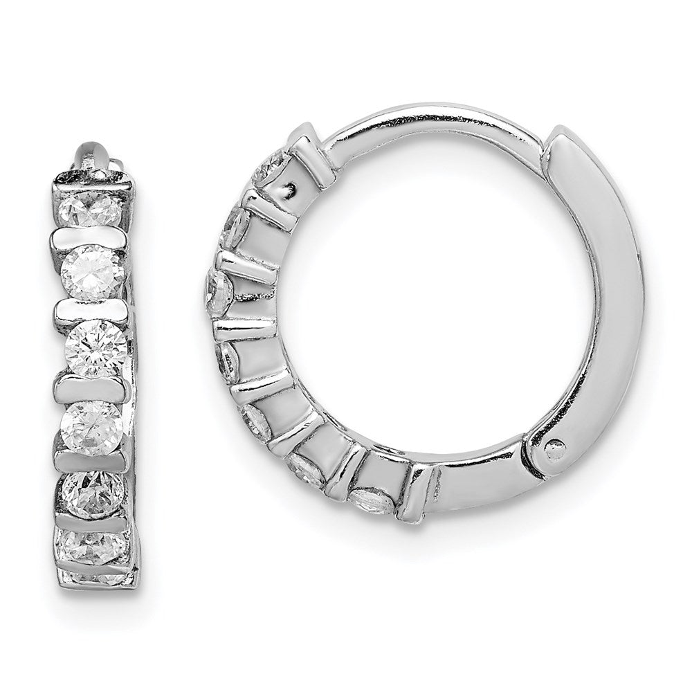 QE9265 Sterling Silver Rhodium-plated CZ Hinged Earrings
