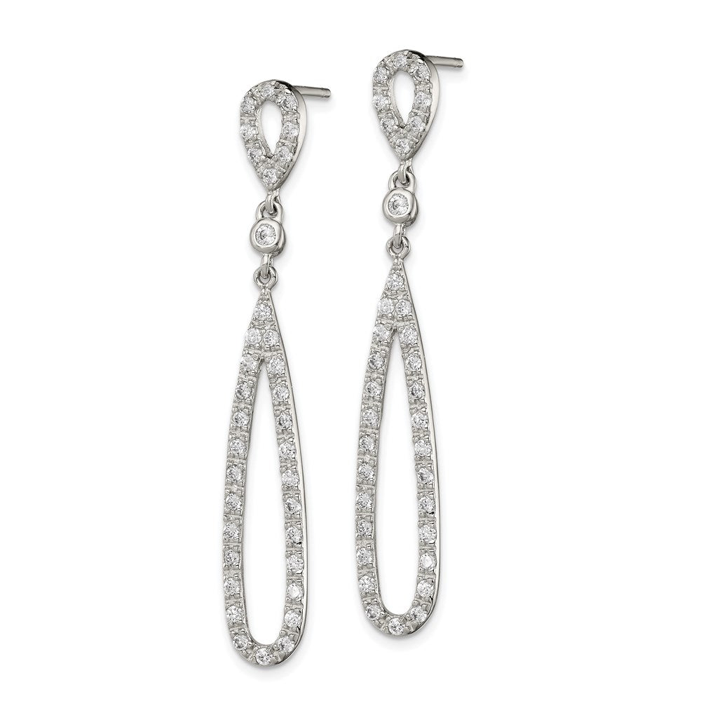 QE9293 Sterling Silver Rhodium-plated Polished CZ Teardrop Post Dangle Earrings