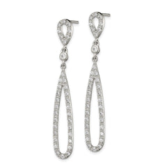 QE9293 Sterling Silver Rhodium-plated Polished CZ Teardrop Post Dangle Earrings