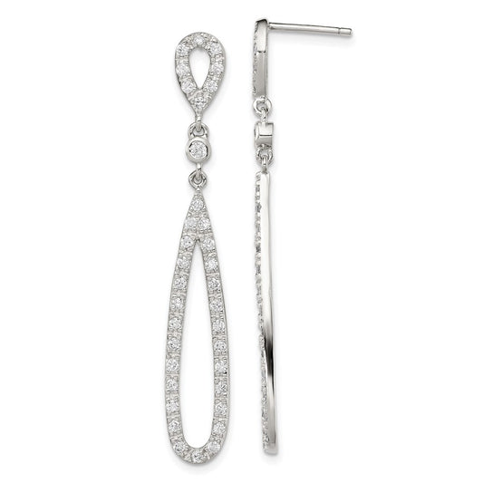 QE9293 Sterling Silver Rhodium-plated Polished CZ Teardrop Post Dangle Earrings