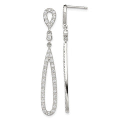 QE9293 Sterling Silver Rhodium-plated Polished CZ Teardrop Post Dangle Earrings
