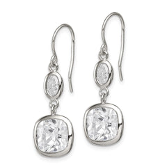 QE9309 Sterling Silver Rhodium-plated Polished Oval & Square CZ Dangle Earrings