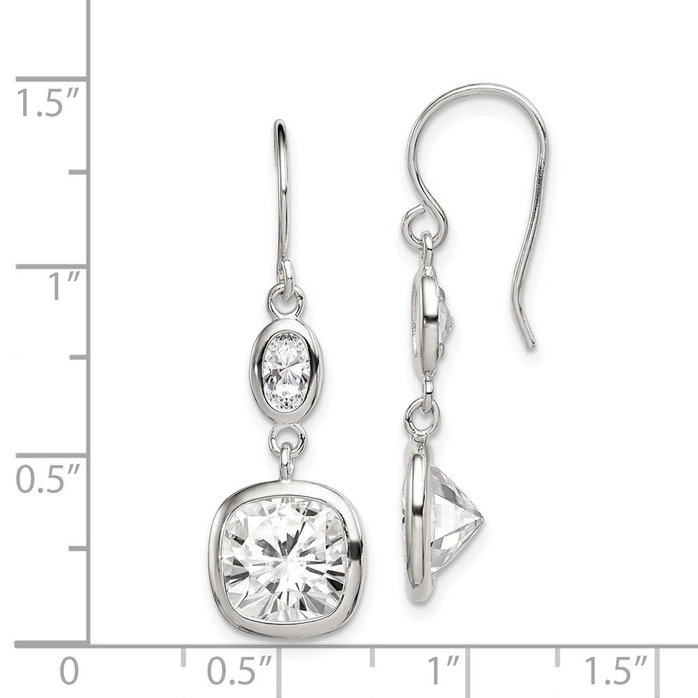 QE9309 Sterling Silver Rhodium-plated Polished Oval & Square CZ Dangle Earrings