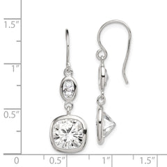 QE9309 Sterling Silver Rhodium-plated Polished Oval & Square CZ Dangle Earrings