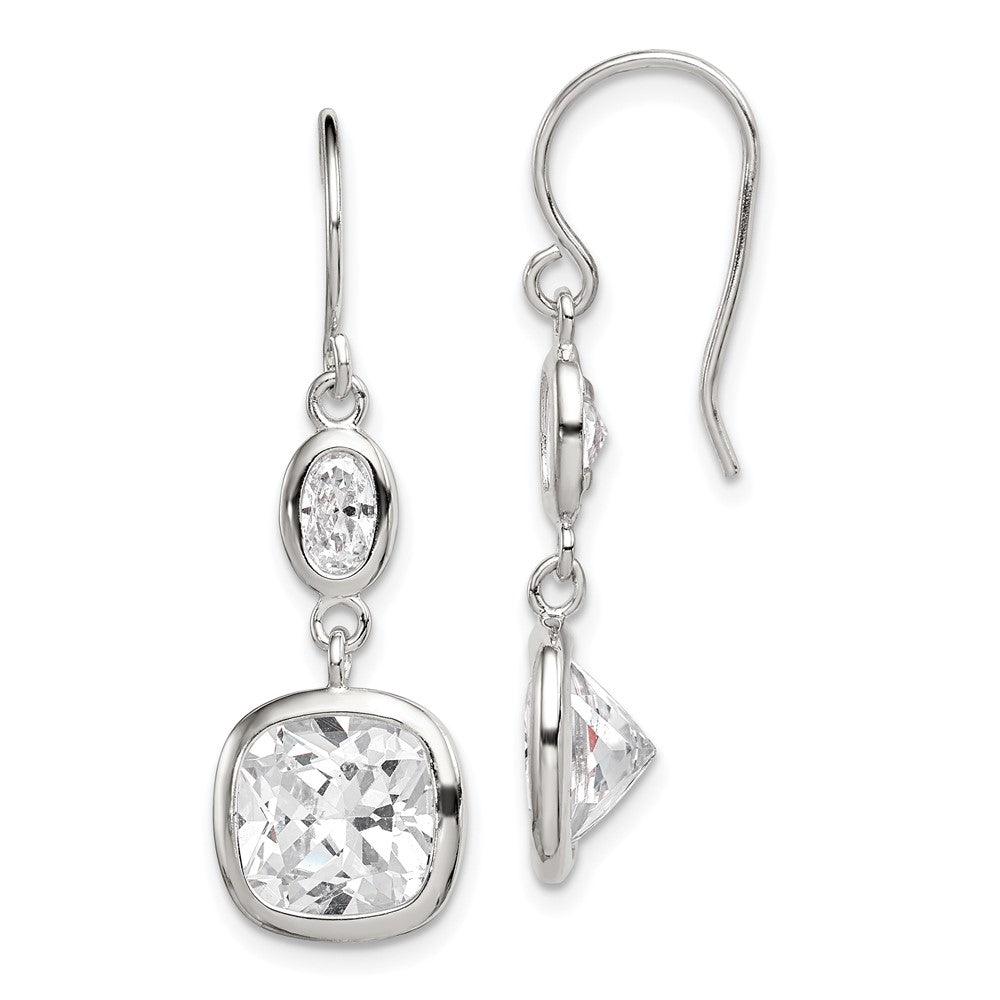 QE9309 Sterling Silver Rhodium-plated Polished Oval & Square CZ Dangle Earrings