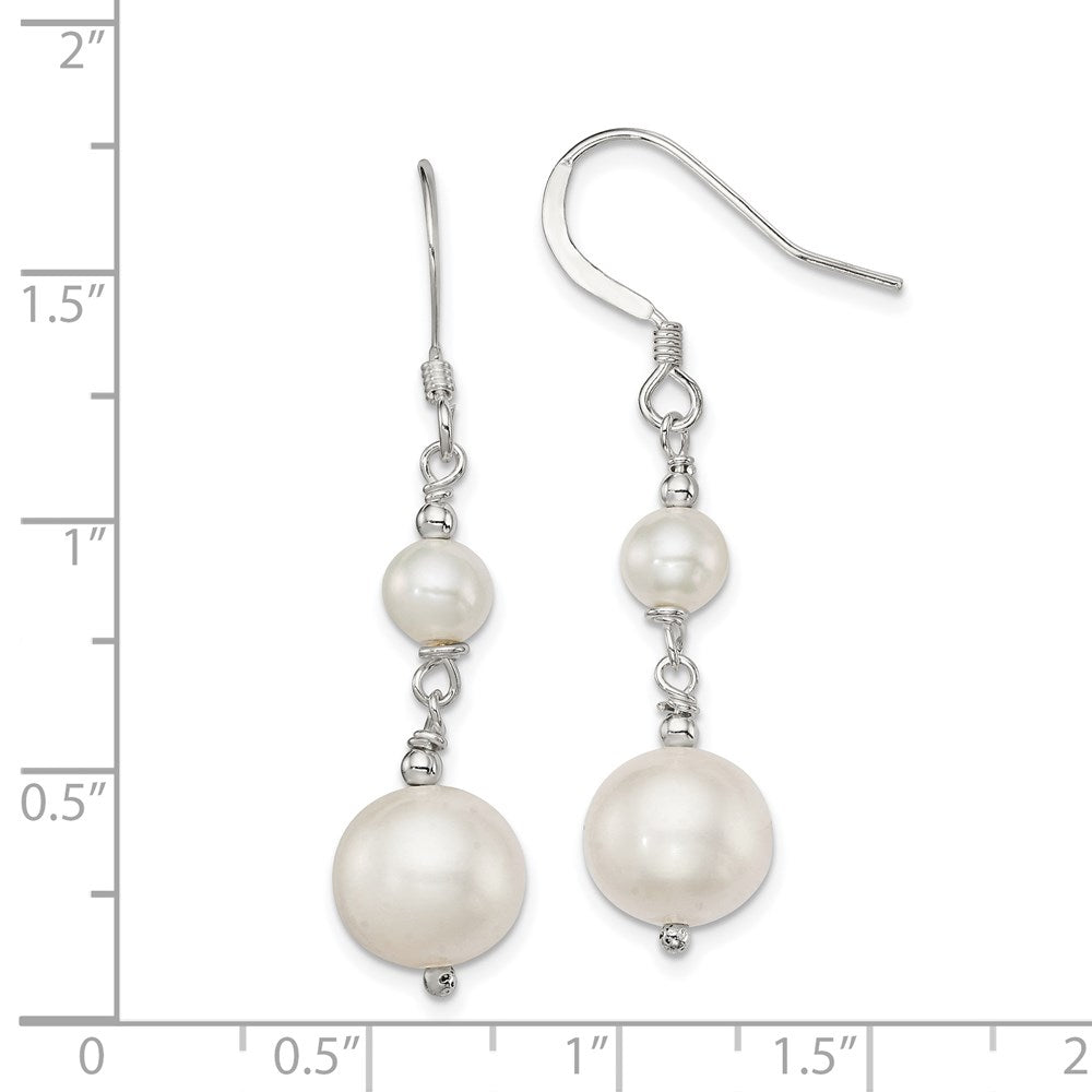 QE9364 Sterling Silver Polished 6-10mm Freshwater Cultured Pearl Dangle Earrings