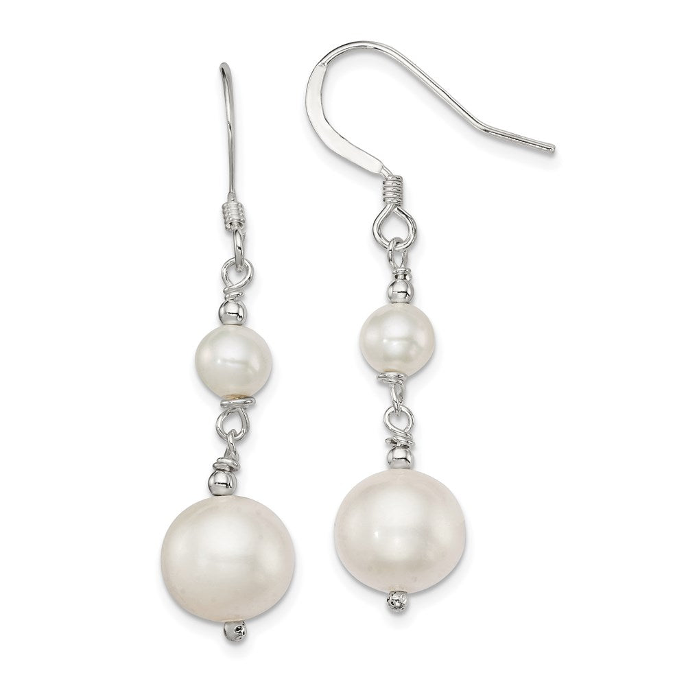 QE9364 Sterling Silver Polished 6-10mm Freshwater Cultured Pearl Dangle Earrings