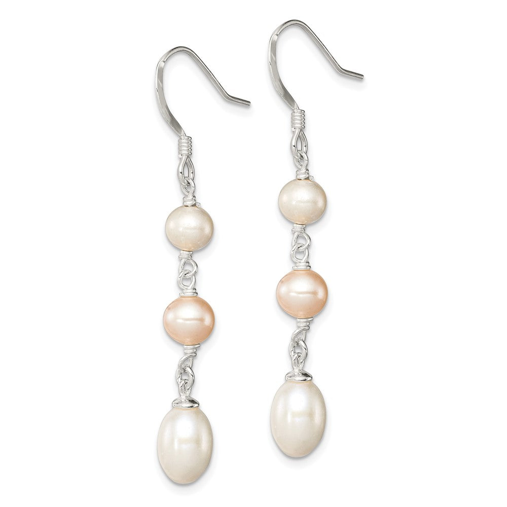 QE9368 Sterling Silver Polished Pink & White 5-7mm Freshwater Cultured Pearl Dangle Earrings