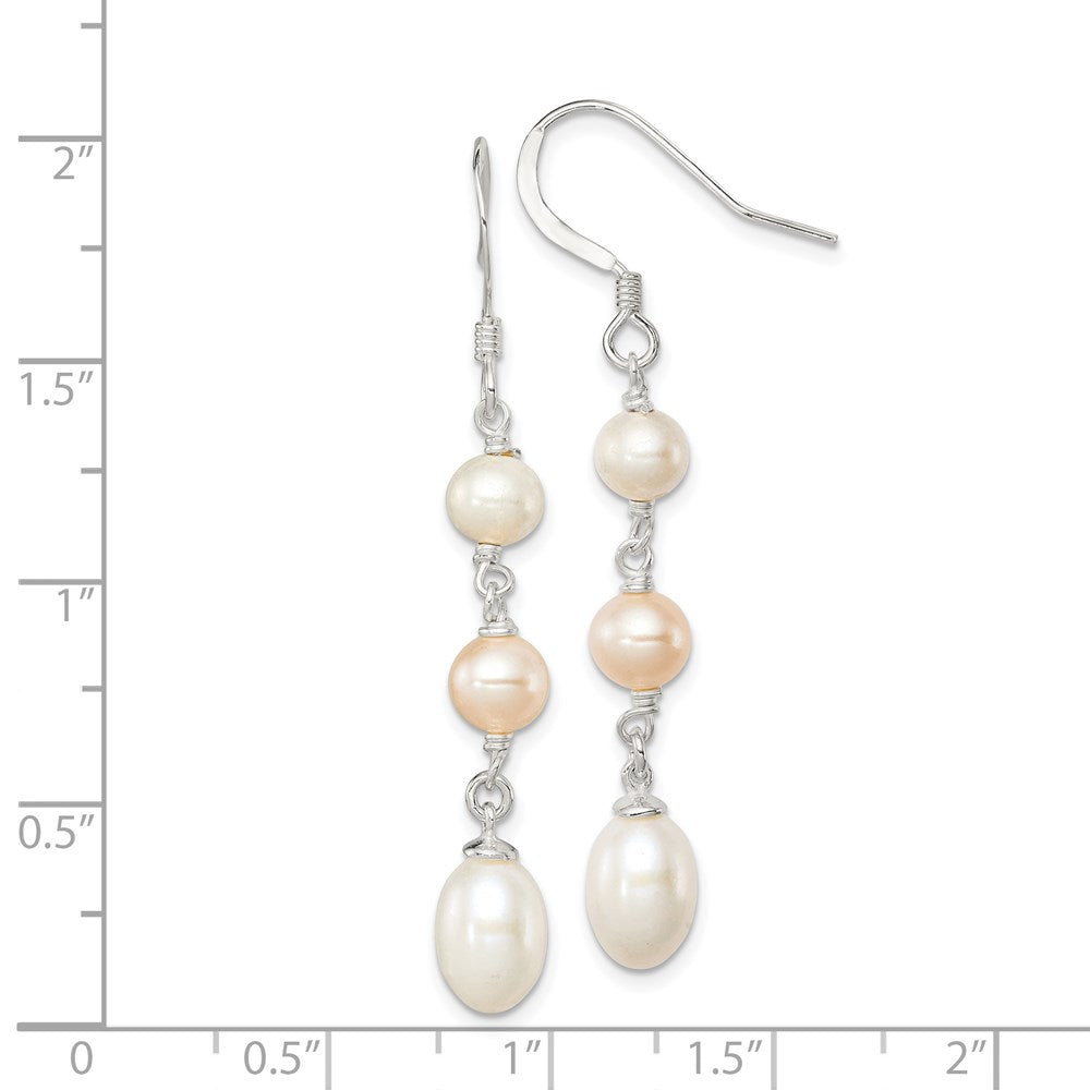 QE9368 Sterling Silver Polished Pink & White 5-7mm Freshwater Cultured Pearl Dangle Earrings