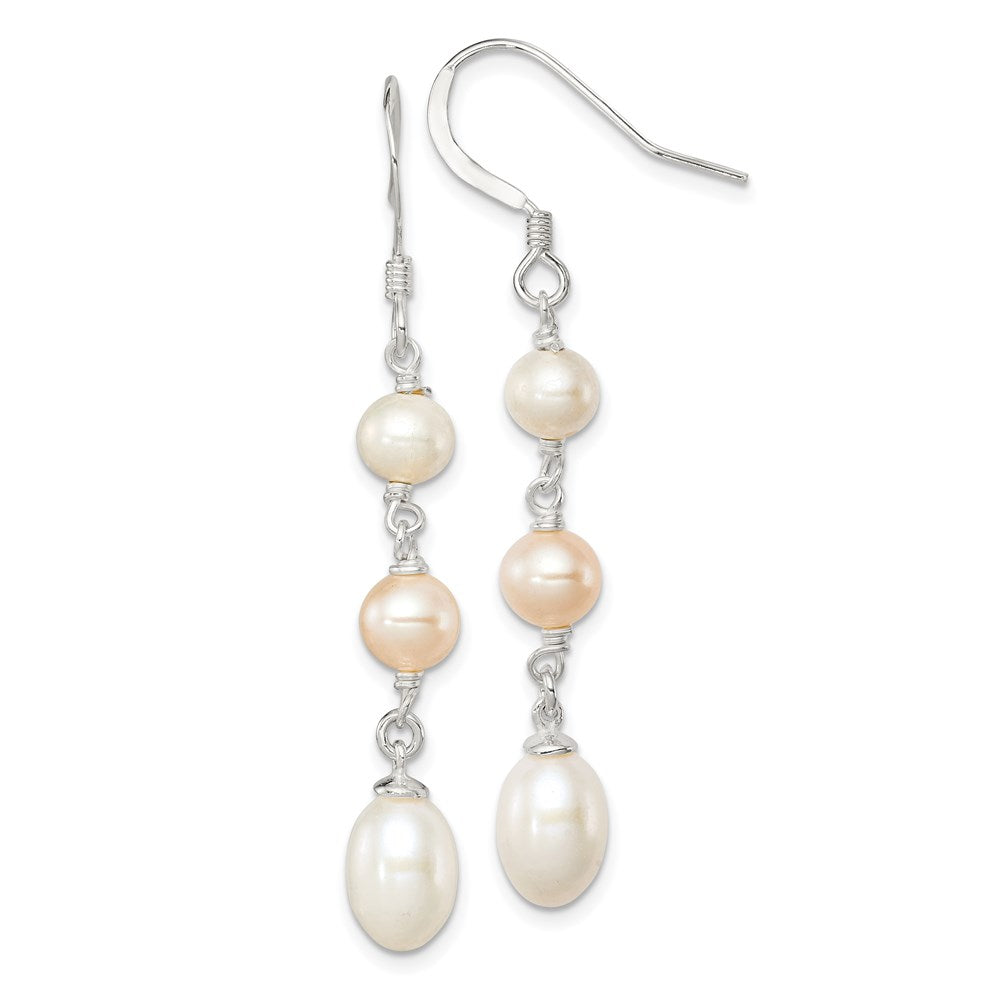 QE9368 Sterling Silver Polished Pink & White 5-7mm Freshwater Cultured Pearl Dangle Earrings