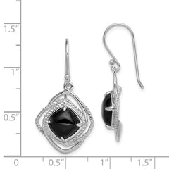 QE9377 Sterling Silver Rhodium-plated Polished & Twisted Onyx Dangle Earrings