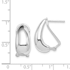 QE940 Sterling Silver Polished Omega Back J-Hoop Earrings