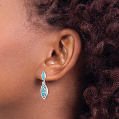 QE9407 Sterling Silver RH-plated CZ & Blue Cr. Opal Marquise Post Dangle Earrings