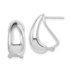 QE940 Sterling Silver Polished Omega Back J-Hoop Earrings