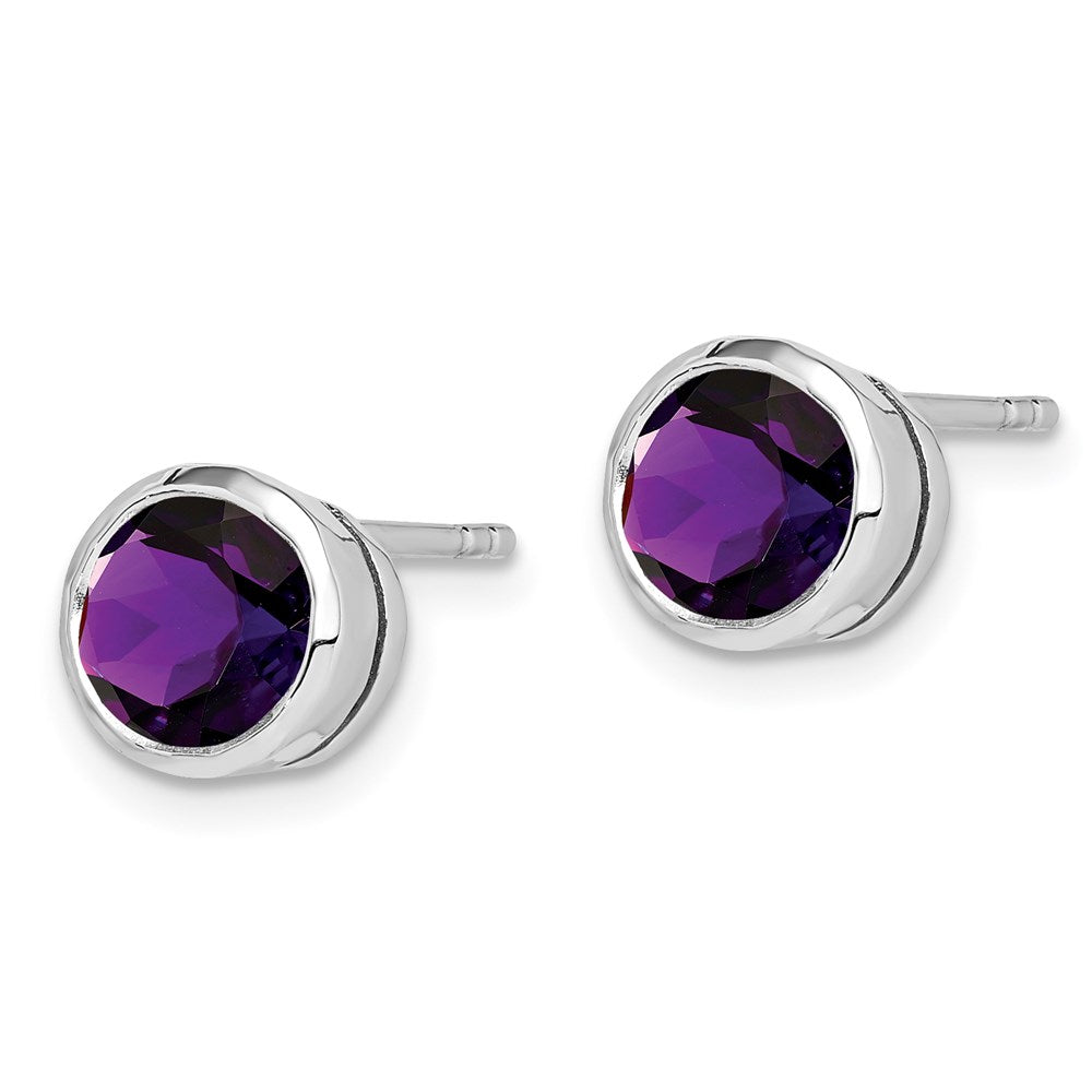QE9411AM Sterling Silver Rhodium-plated Amethyst Post Earrings