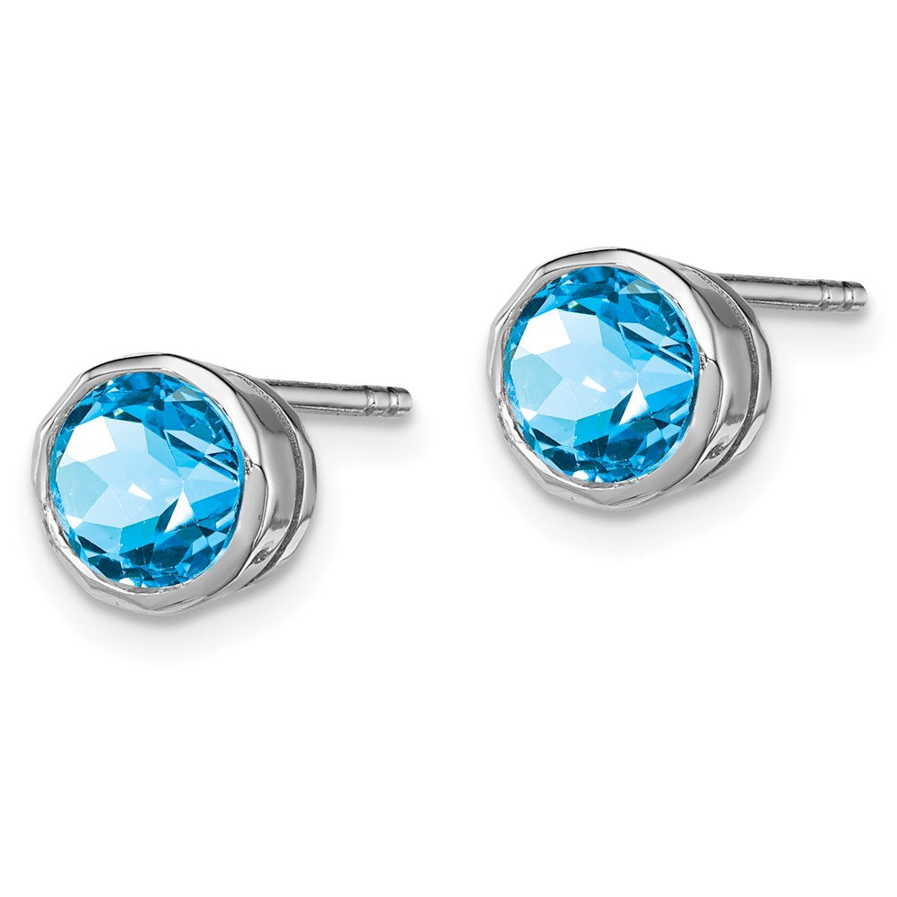 QE9411BT Sterling Silver Rhodium-plated Blue Topaz Circle Stud Earrings