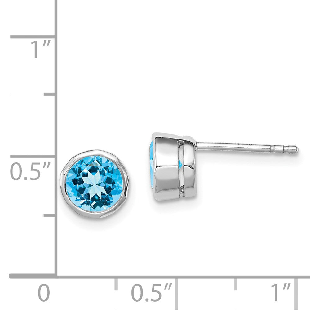 QE9411BT Sterling Silver Rhodium-plated Blue Topaz Circle Stud Earrings